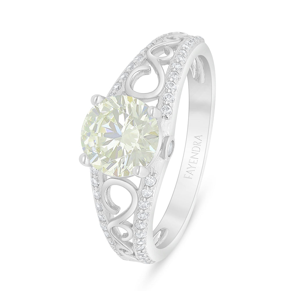 خاتم من الفضة الخالصة عيار 925 مطلي روديوم مرصع بالزركون الكناري الالماسي و فص ابيض