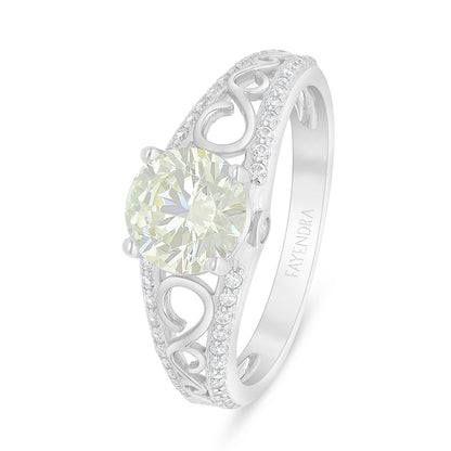 خاتم من الفضة الخالصة عيار 925 مطلي روديوم مرصع بالزركون الكناري الالماسي و فص ابيض