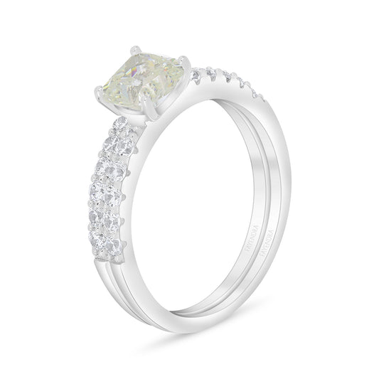 Sterling Silver 925 Ring (Twins) Rhodium Plated Embedded With Diamond Zircon And White Zircon