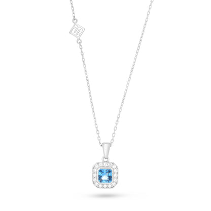 Sterling Silver 925 Necklace Rhodium Plated Embedded With Blue Spinel And White Zircon