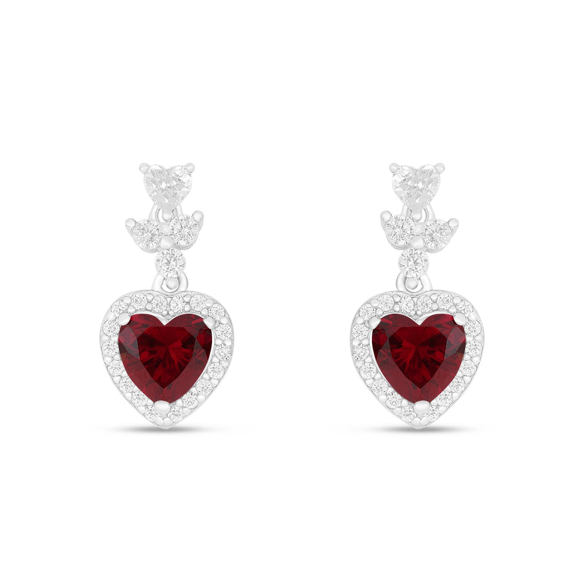 Sterling Silver 925 Earring Rhodium Plated Embedded With Ruby Corundum And White Zircon