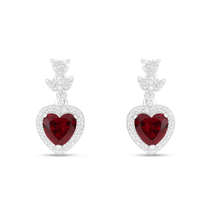 Sterling Silver 925 Earring Rhodium Plated Embedded With Ruby Corundum And White Zircon