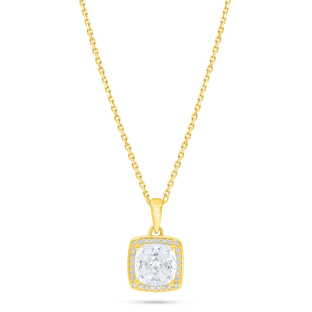 Sterling Silver 925 Necklace Golden Plated Embedded With White Zircon