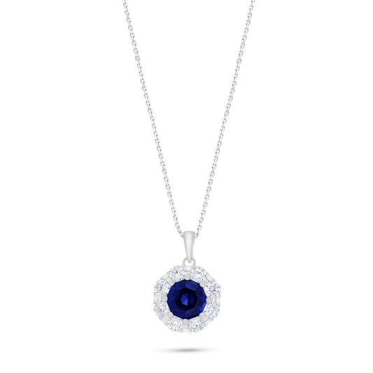 Sterling Silver 925 Necklace Rhodium Plated Embedded With Sapphire Corundum And White Zircon