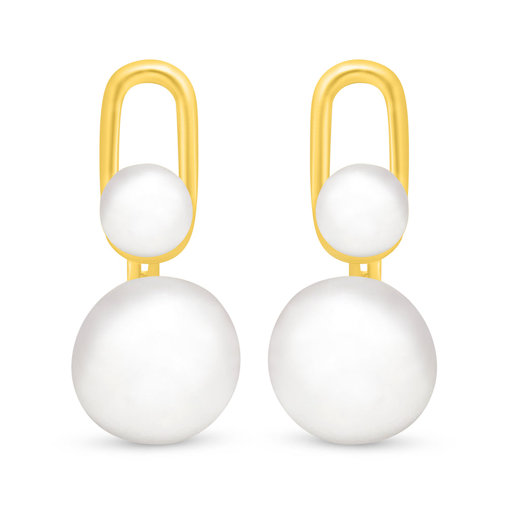 Sterling Silver 925 Earring Golden Plated Embedded With Natural White Pearl