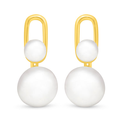 Sterling Silver 925 Earring Golden Plated Embedded With Natural White Pearl