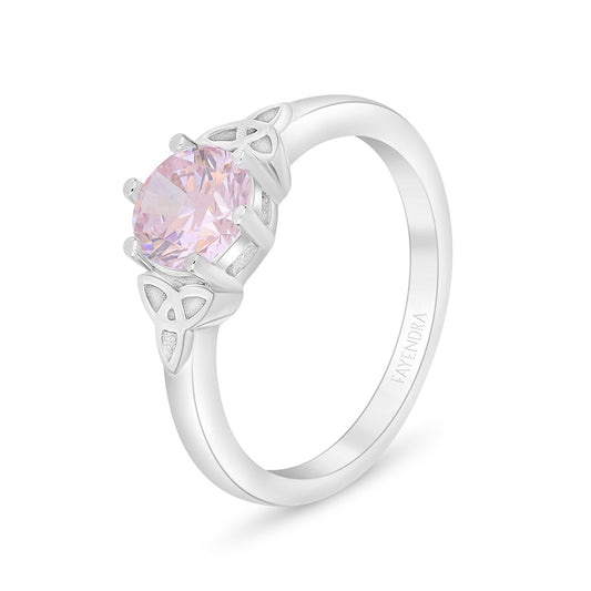 Sterling Silver 925 Ring Rhodium Plated Embedded With Pink Zircon