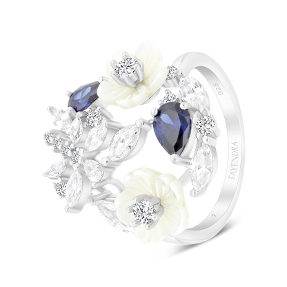 Sterling Silver 925 Ring Rhodium Plated Natural White Shell Tanzanite