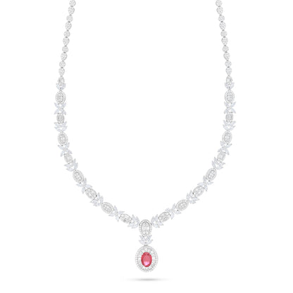 Sterling Silver 925 Set Rhodium Plated Embedded With Ruby Corundum And White Zircon
