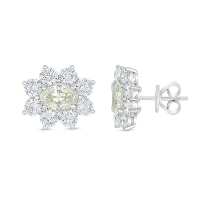 Sterling Silver 925 Earring Rhodium Plated Embedded With Diamond Zircon And White Zircon