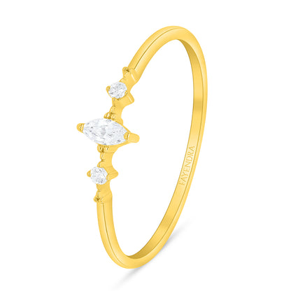 Sterling Silver 925 Ring Golden Plated Embedded With White Zircon