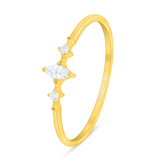 Sterling Silver 925 Ring Golden Plated Embedded With White Zircon