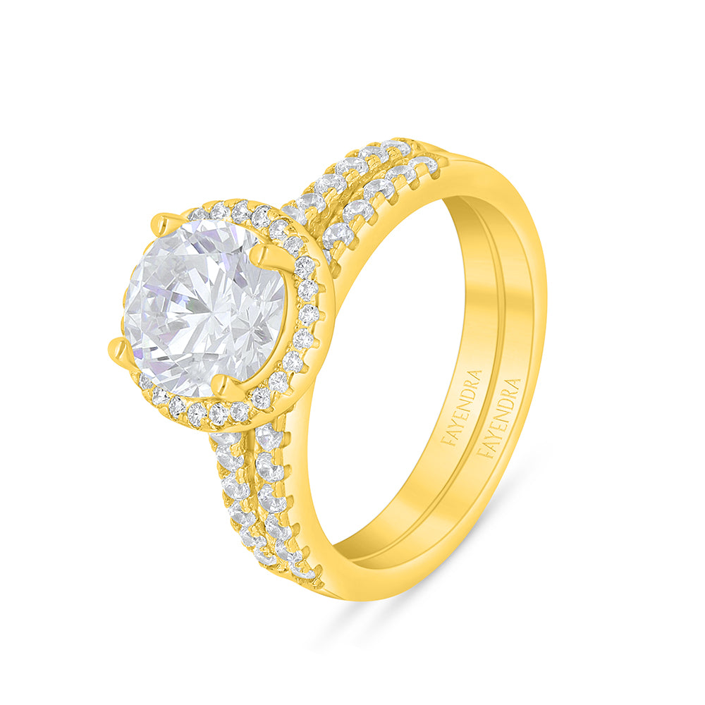 خاتم توينز من الفضة الخالصة عيار 925 مطلي ذهبي مرصع فص ابيض