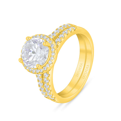 خاتم توينز من الفضة الخالصة عيار 925 مطلي ذهبي مرصع فص ابيض