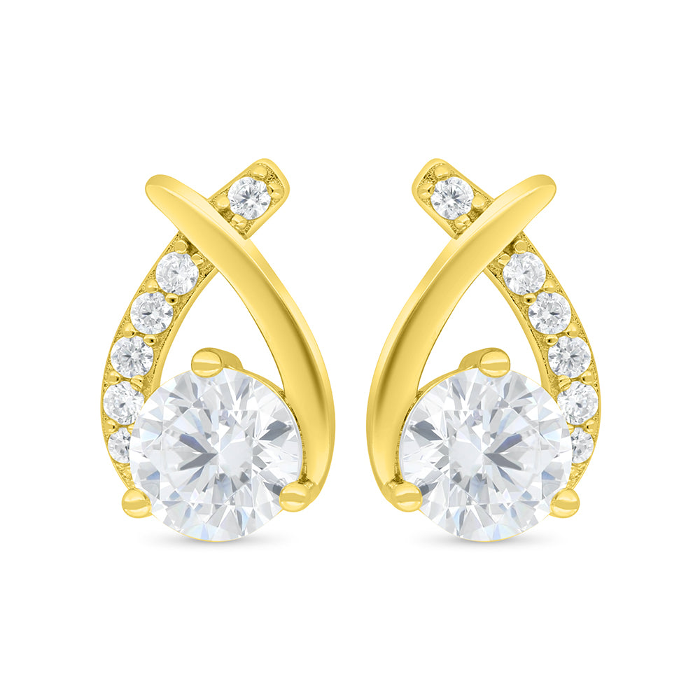 Sterling Silver 925 Earring Gold Plated Embedded With White Zircon