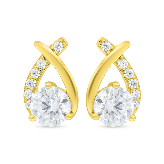 Sterling Silver 925 Earring Gold Plated Embedded With White Zircon