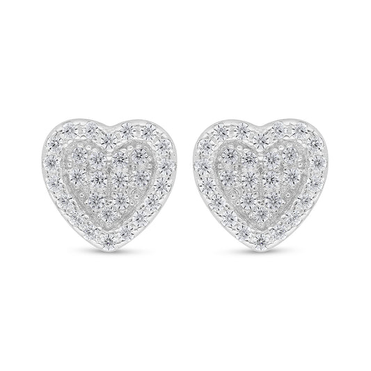 Sterling Silver 925 Earring Rhodium Plated Embedded With White Zircon