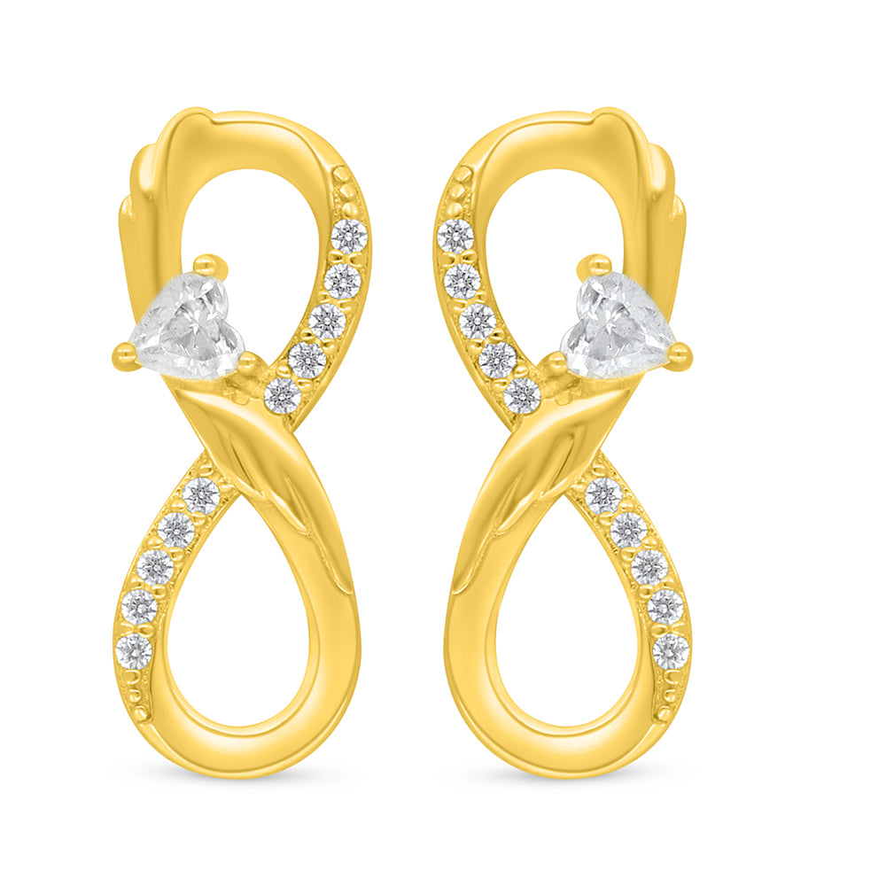Sterling Silver 925 Earring Golden Plated Embedded With Diamond Zircon And White Zircon