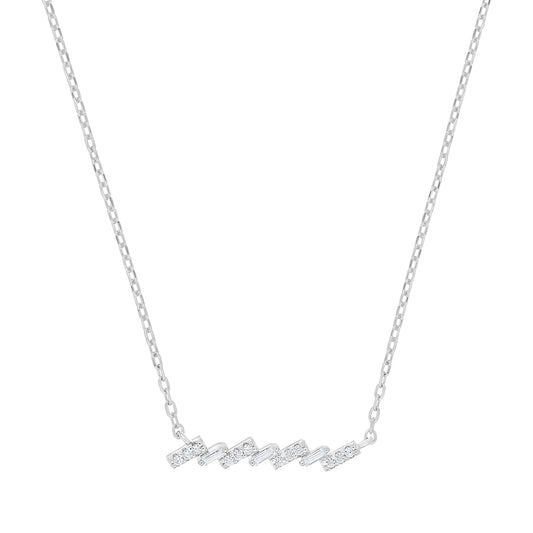 Sterling Silver 925 Necklace Rhodium Plated Embedded With White Zircon