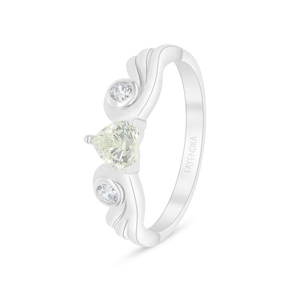 Sterling Silver 925 Ring Rhodium Plated Embedded With Yellow Diamond And White Zircon