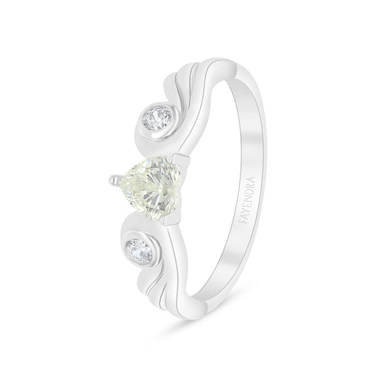 Sterling Silver 925 Ring Rhodium Plated Embedded With Yellow Diamond And White Zircon