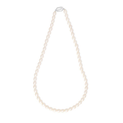Necklace Of Natural White Pearl Olive Beads 6*7 mm Round Beads With Stainless Steel 316L
