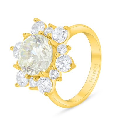 Sterling Silver 925 Ring Golden Plated Embedded With Diamond Zircon And White Zircon
