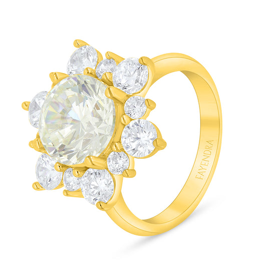 Sterling Silver 925 Ring Golden Plated Embedded With Diamond Zircon And White Zircon