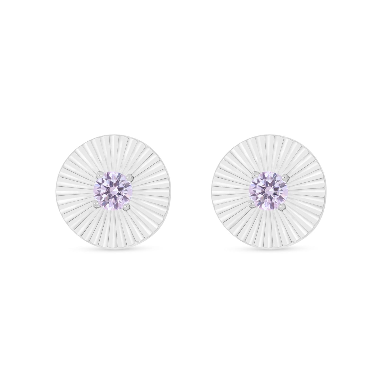 Sterling Silver 925 Earring Rhodium Plated Embedded With Pink Zircon