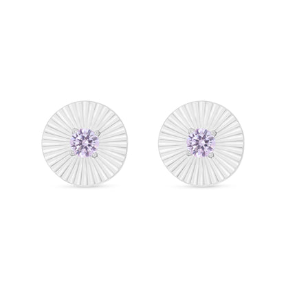 Sterling Silver 925 Earring Rhodium Plated Embedded With Pink Zircon