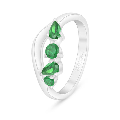 Sterling Silver 925 Ring Rhodium Plated Embedded With Emerald Zircon