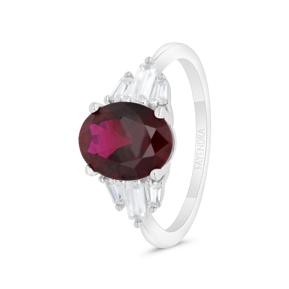 Sterling Silver 925 Ring Rhodium Plated Embedded With Ruby Corundum And White Zircon