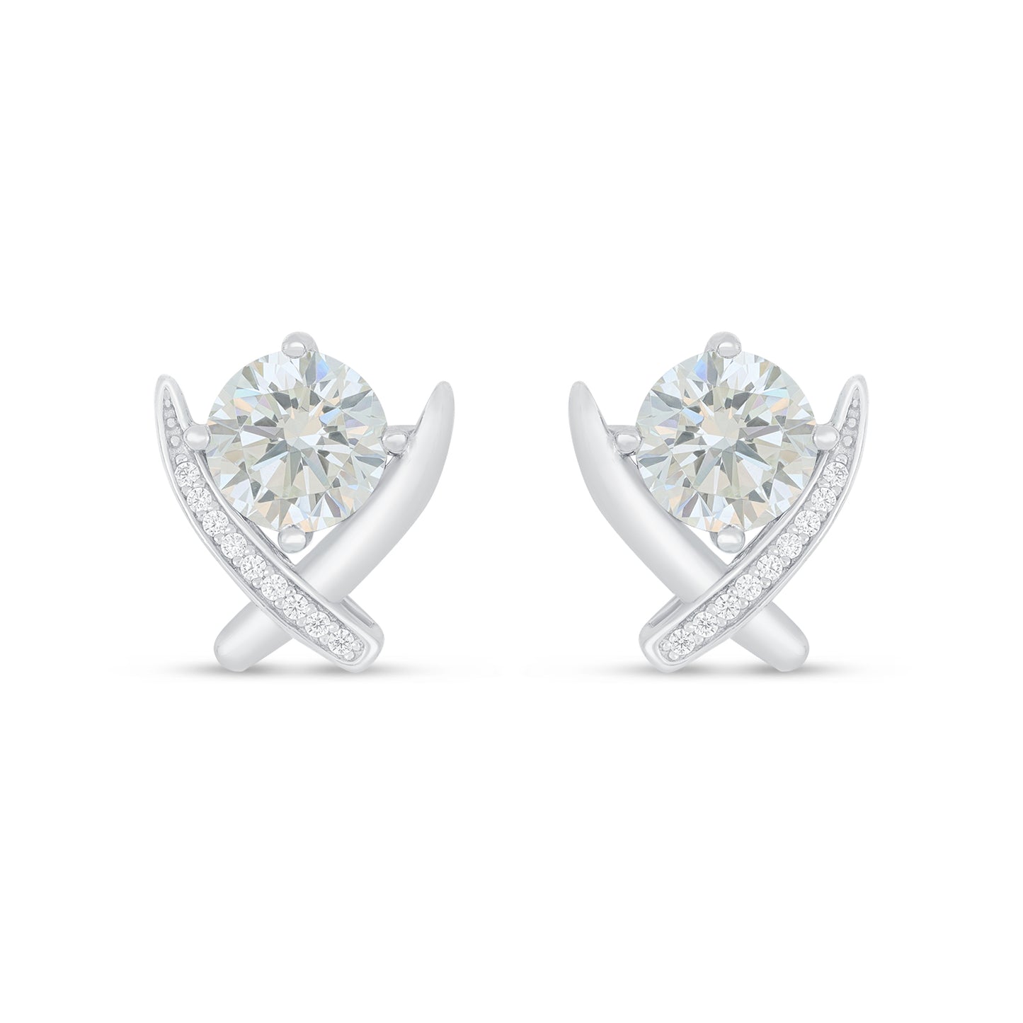 Sterling Silver 925 Earring Rhodium Plated Embedded With Diamond Zircon And White Zircon