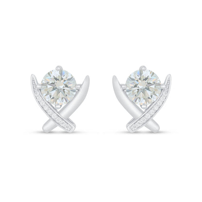 Sterling Silver 925 Earring Rhodium Plated Embedded With Diamond Zircon And White Zircon