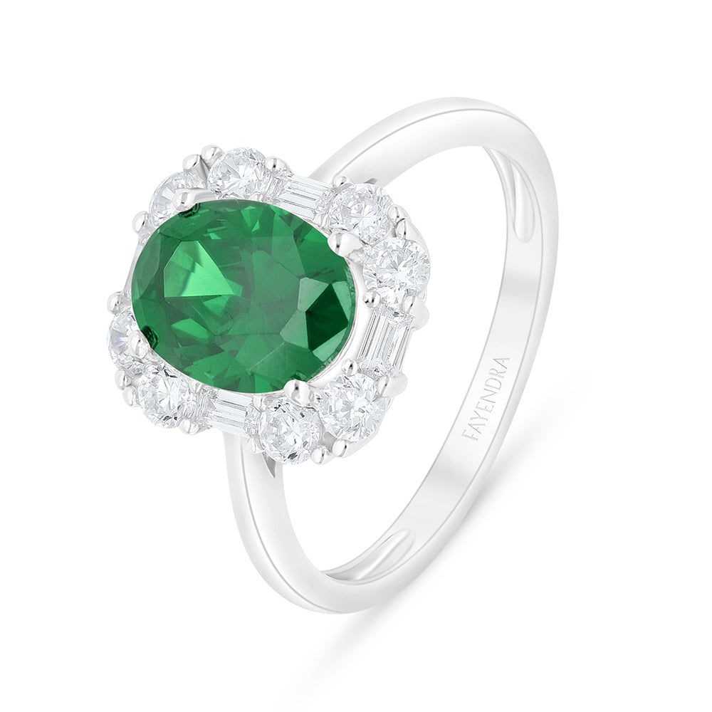 خاتم من الفضة الخالصة عيار 925 مطلي روديوم مرصع زركون زمردي و فص ابيض