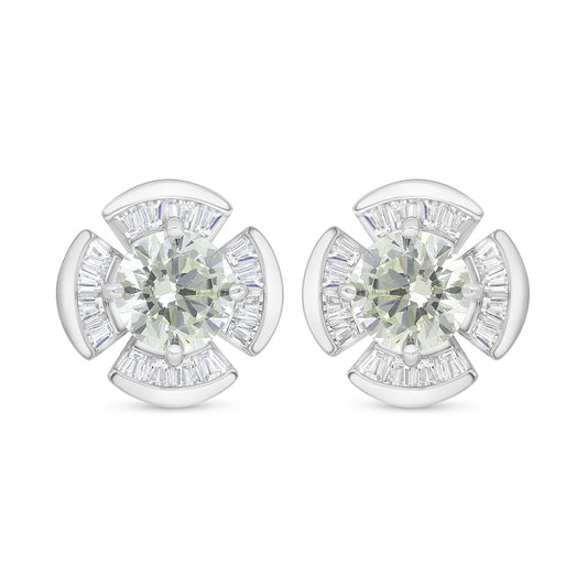 Sterling Silver 925 Earring Rhodium Plated Embedded With Diamond Zircon And White Zircon
