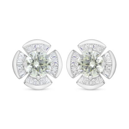 Sterling Silver 925 Earring Rhodium Plated Embedded With Diamond Zircon And White Zircon