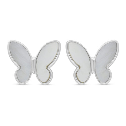 Sterling Silver 925 Earring Rhodium Plated Embedded With White Shell