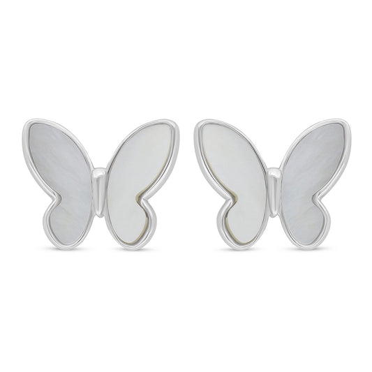 Sterling Silver 925 Earring Rhodium Plated Embedded With White Shell