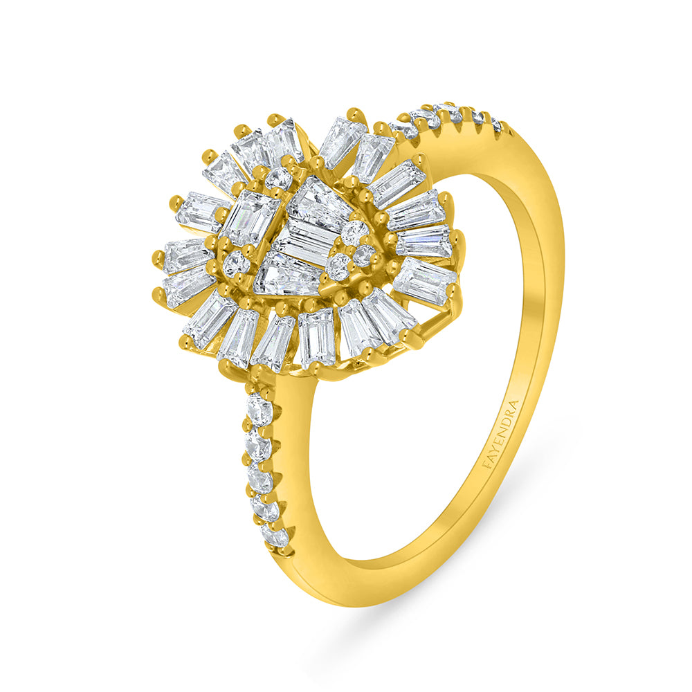 Sterling Silver 925 Ring Golden Plated Embedded With White Zircon