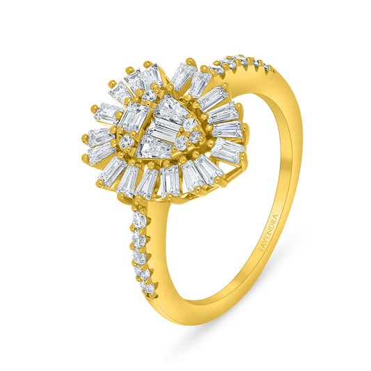 Sterling Silver 925 Ring Golden Plated Embedded With White Zircon