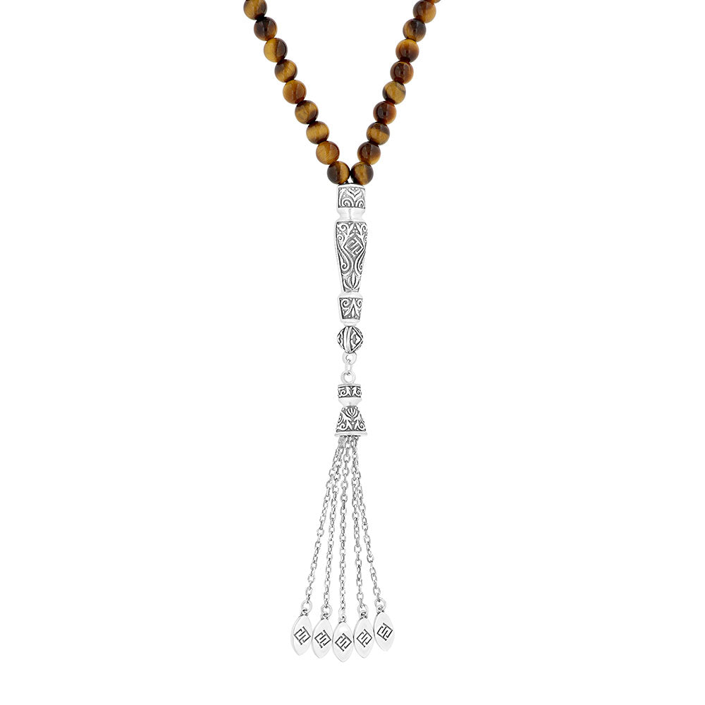Rosary 99 Sterling Silver 925 Set Oxidized Embedded With Yellow Tiger Eye Bead 06 ML LOGO