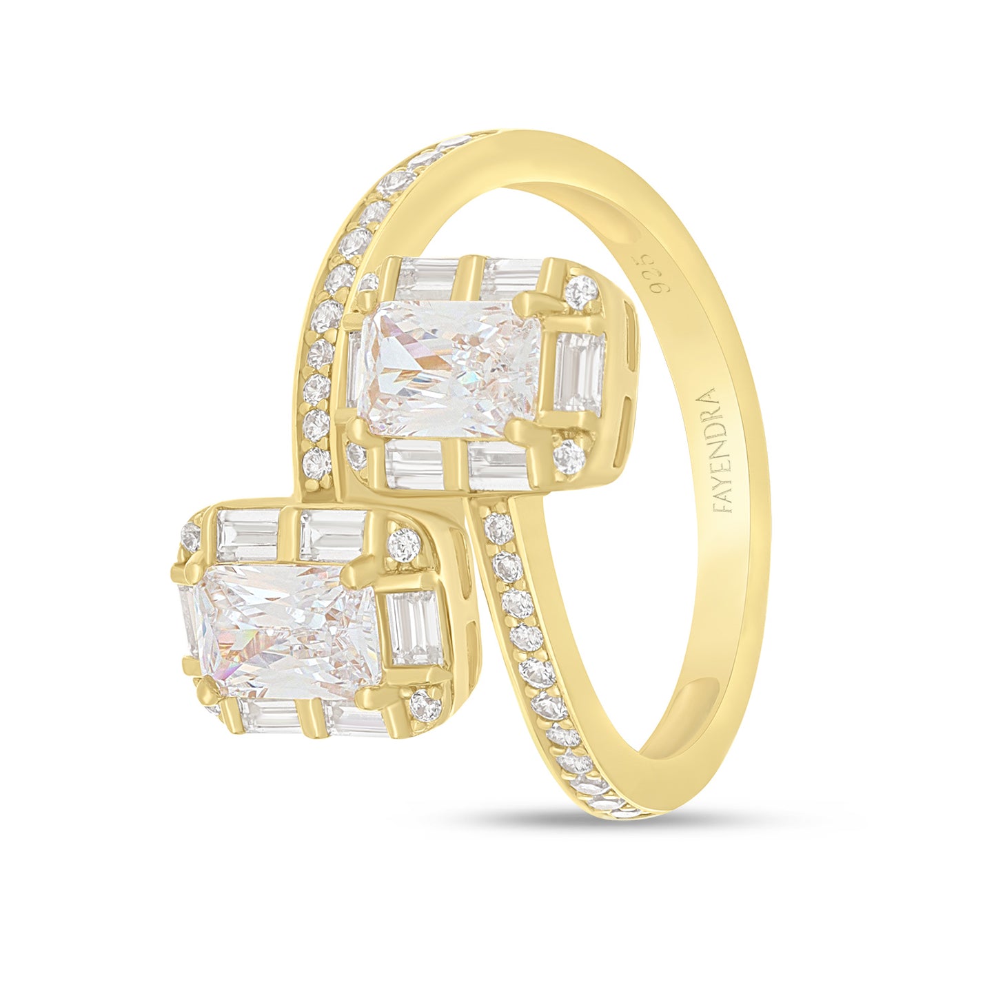 Sterling Silver 925 Ring Golden Plated Embedded With White Zircon