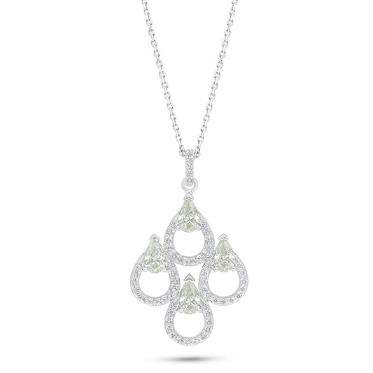 Sterling Silver 925 Necklace Rhodium Plated Embedded With Yellow Diamond And White Zircon