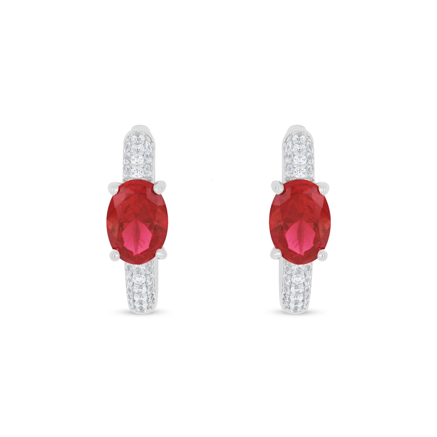 Sterling Silver 925 Earring Rhodium Plated Embedded With Ruby Corundum And White Zircon