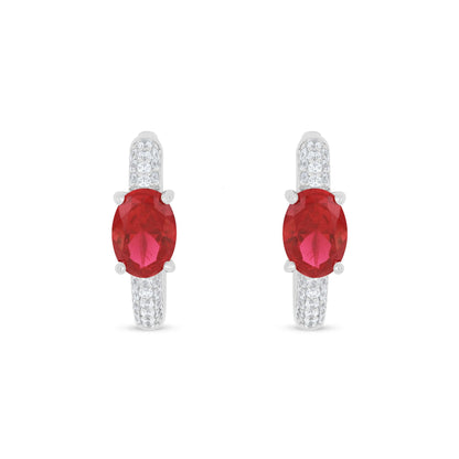 Sterling Silver 925 Earring Rhodium Plated Embedded With Ruby Corundum And White Zircon