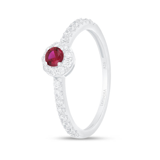 Sterling Silver 925 Ring Rhodium Plated Embedded With Ruby Zircon And White Zircon