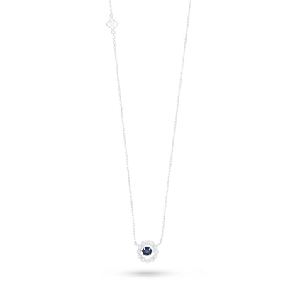 Sterling Silver 925 Necklace Rhodium Plated Embedded With Sapphire Corundum And White Zircon