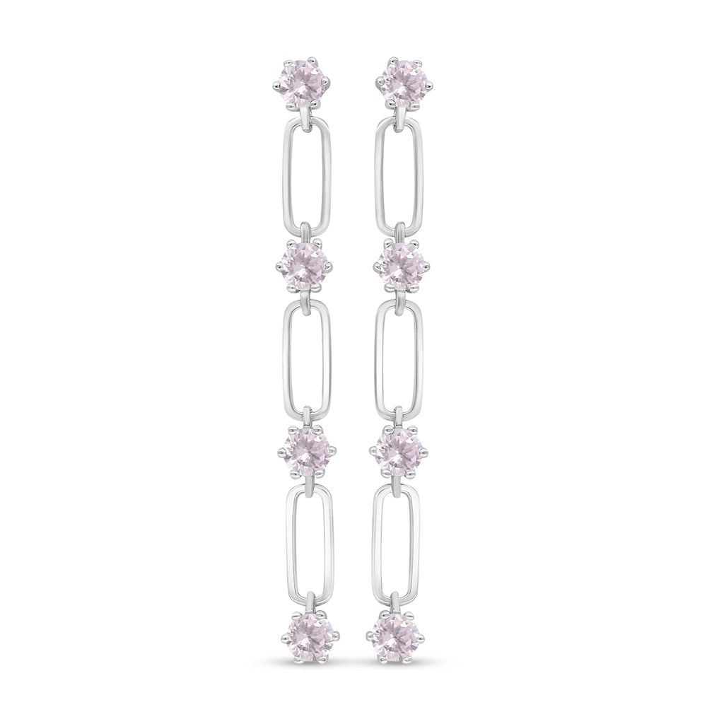 Sterling Silver 925 Earring Rhodium Plated Embedded With Pink Zircon
