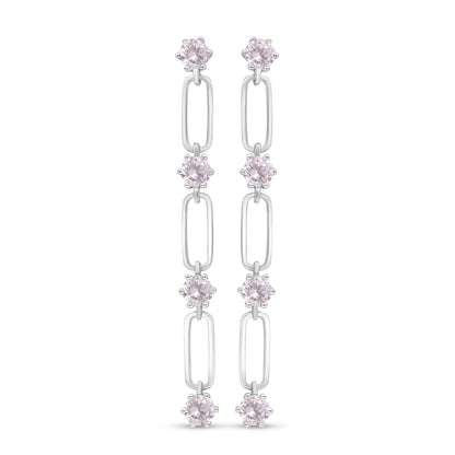 Sterling Silver 925 Earring Rhodium Plated Embedded With Pink Zircon